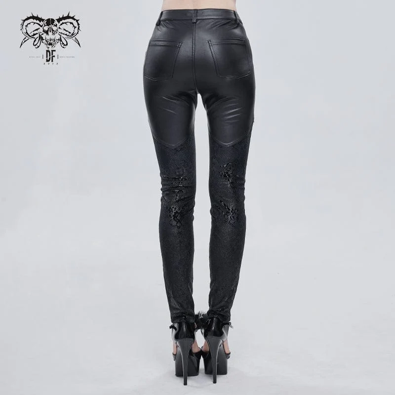 Gothic-Splice-Leggings aus Kunstleder für Damen
