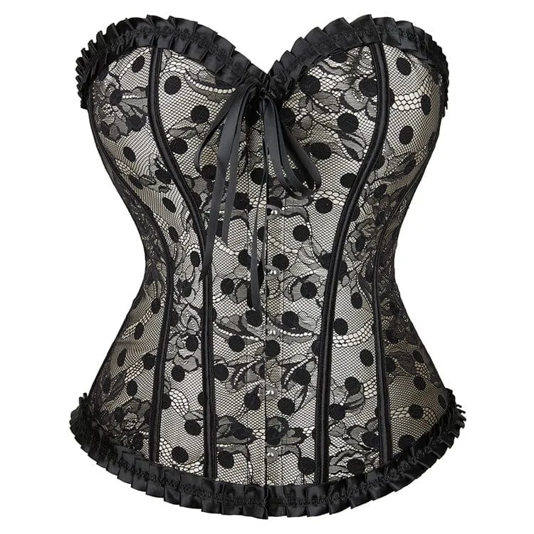 Gothic Strappy Polka Dot Lace Vollbrustkorsett für Damen