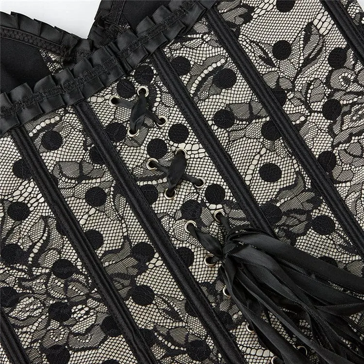 Gothic Strappy Polka Dot Lace Vollbrustkorsett für Damen