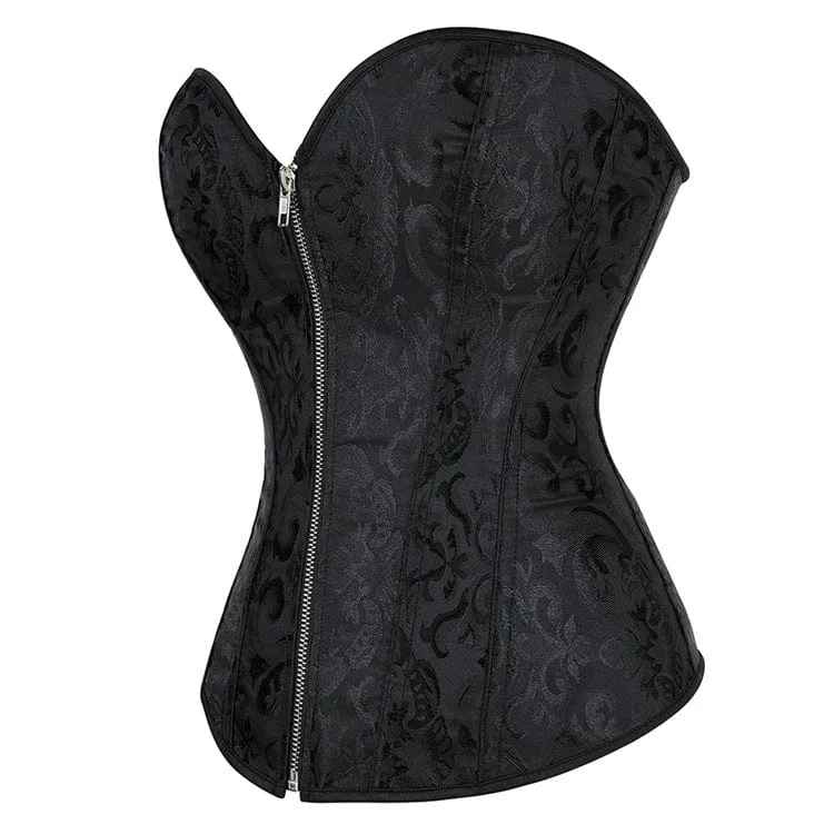Gothic Riemchen Jacquard Reißverschluss Vollbrustkorsett für Damen