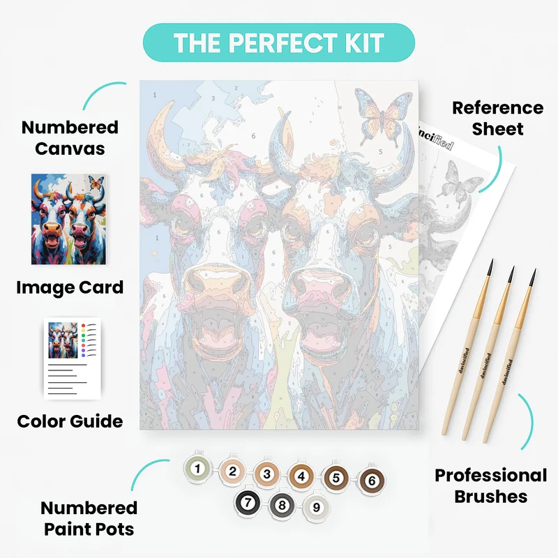 Crazy Cows with Butterfly - Paint by Numbers Kit