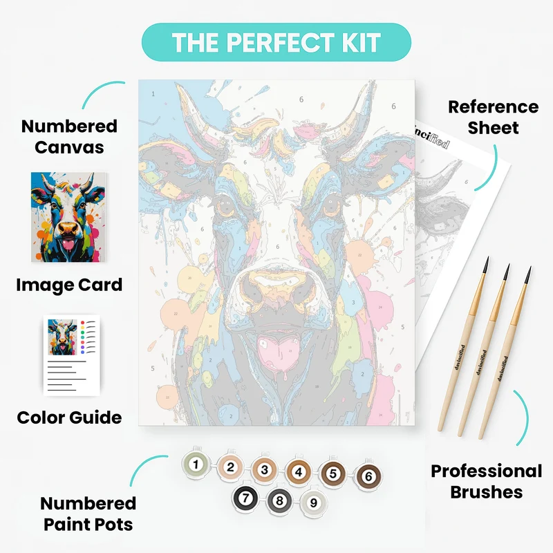 Funny Colorful Cow with Tongue Out - Paint by Numbers Kit