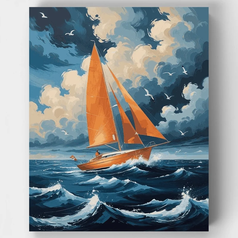 Orange Sails on Stormy Waters - Paint by Numbers Kit