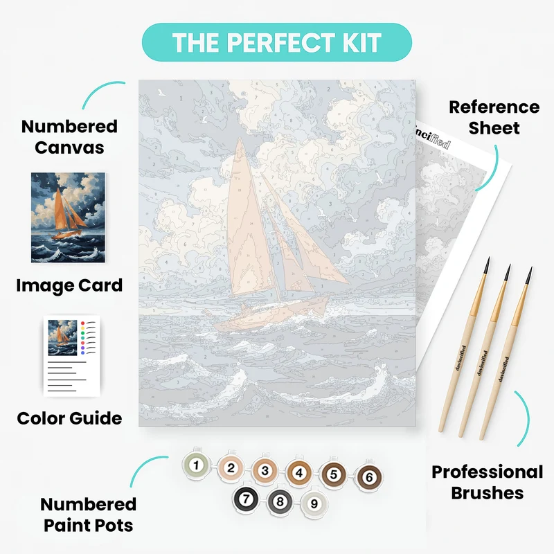 Orange Sails on Stormy Waters - Paint by Numbers Kit