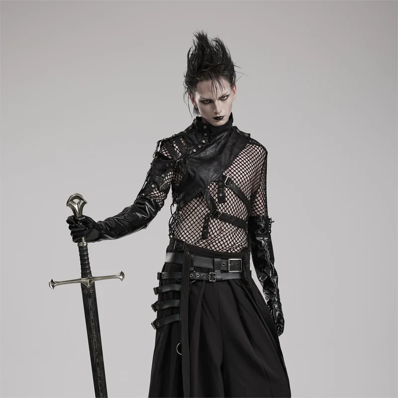 Herren mechanische Steampunk Kunstleder Nieten Geschirr/Kragen