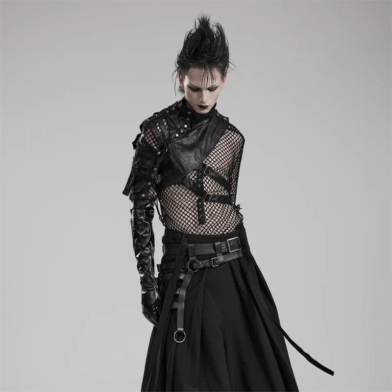 Herren mechanische Steampunk Kunstleder Nieten Geschirr/Kragen