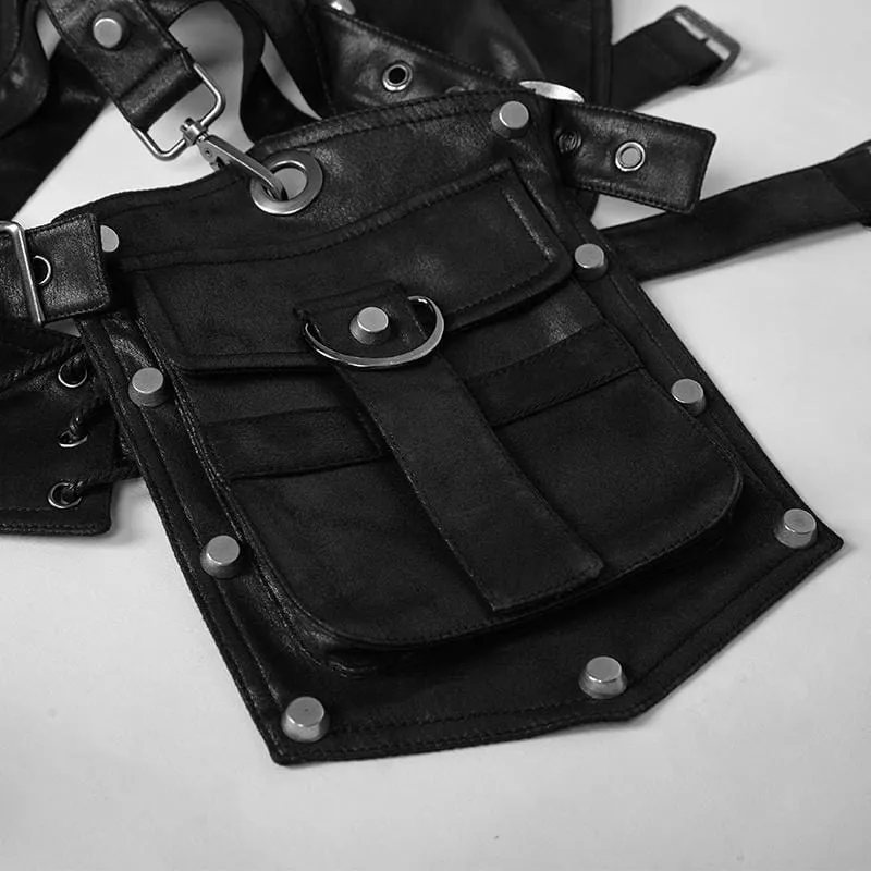 Herren mechanische Steampunk Kunstleder Nieten Geschirr/Kragen