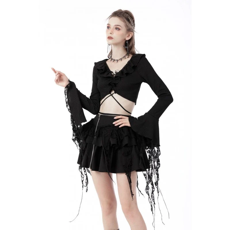 Damen Gothic Schnürtop mit Puffärmeln