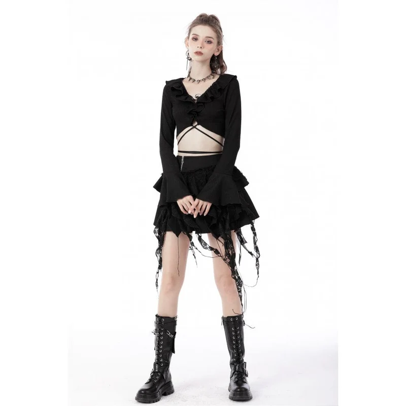 Damen Gothic Schnürtop mit Puffärmeln
