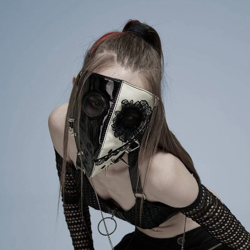 Damen Punk Lace Splice Nieten Maske