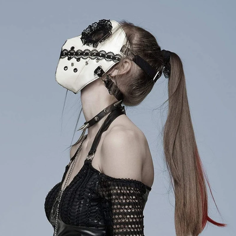 Damen Punk Lace Splice Nieten Maske
