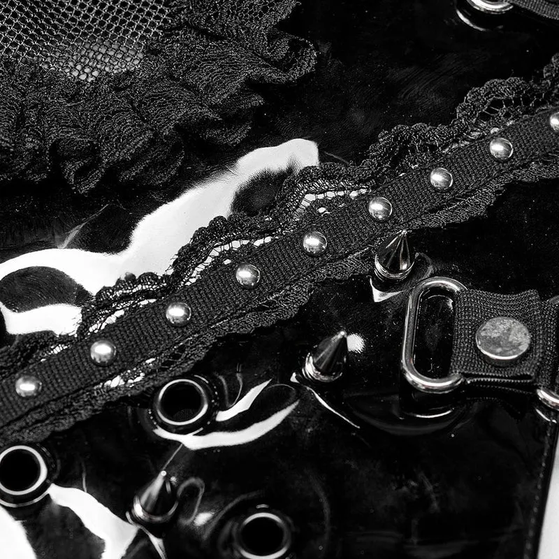 Damen Punk Lace Splice Nieten Maske