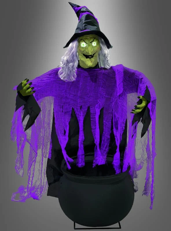 Sprechende Hexe am Hexenkessel 140x96cm Animatronic