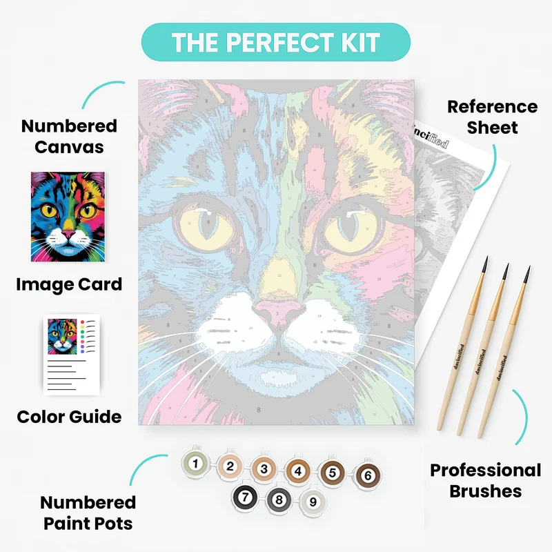 Rainbow Pop Art Cat - Paint by Numbers Kit