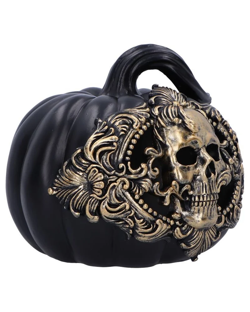 Black Baroque Pumpkin with golden Skull 20cm