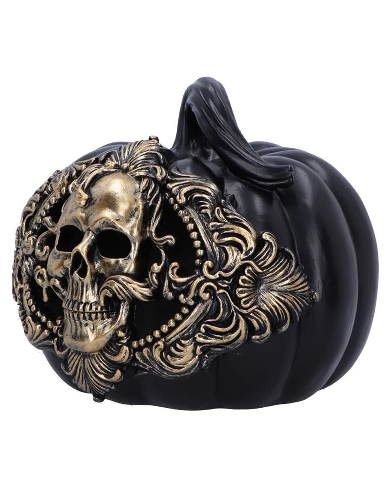 Black Baroque Pumpkin with golden Skull 20cm