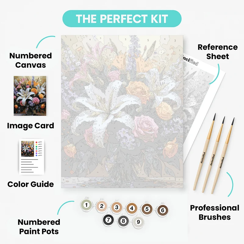 Blooming Elegance: Lilies and Roses Bouquet - Paint by Numbers Kit