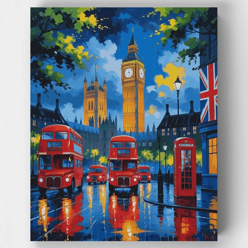 London Night in the Rain - Paint by Numbers Kit