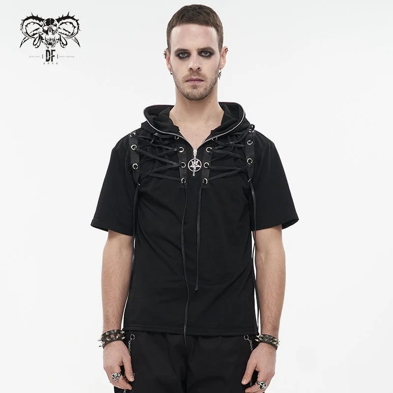 Herren Punk Strappy Star Zipper Shirt mit Kapuze