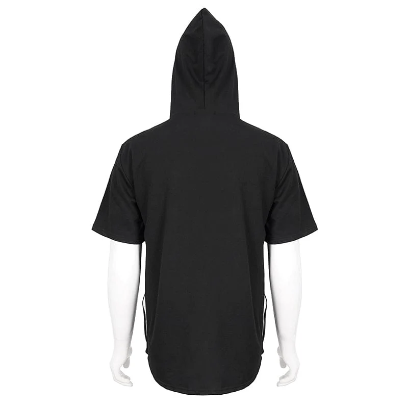 Herren Punk Strappy Star Zipper Shirt mit Kapuze