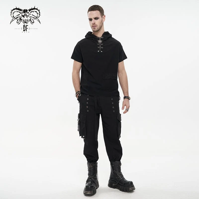 Herren Punk Strappy Mesh Splice Shirt mit Kapuze