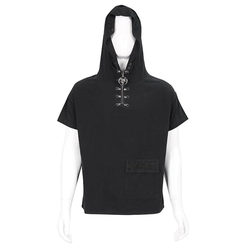 Herren Punk Strappy Mesh Splice Shirt mit Kapuze