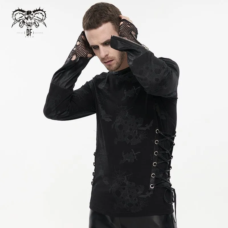 Herren Gothic Riemchen Spinnennetz bedrucktes Hemd