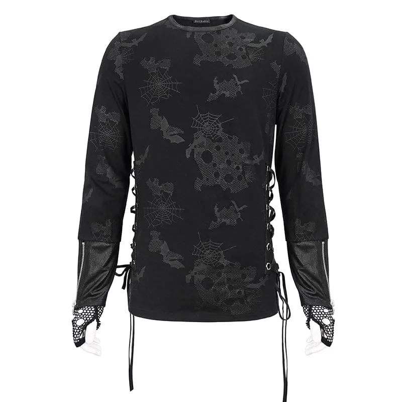 Herren Gothic Riemchen Spinnennetz bedrucktes Hemd