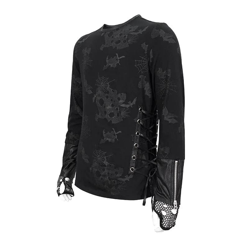 Herren Gothic Riemchen Spinnennetz bedrucktes Hemd