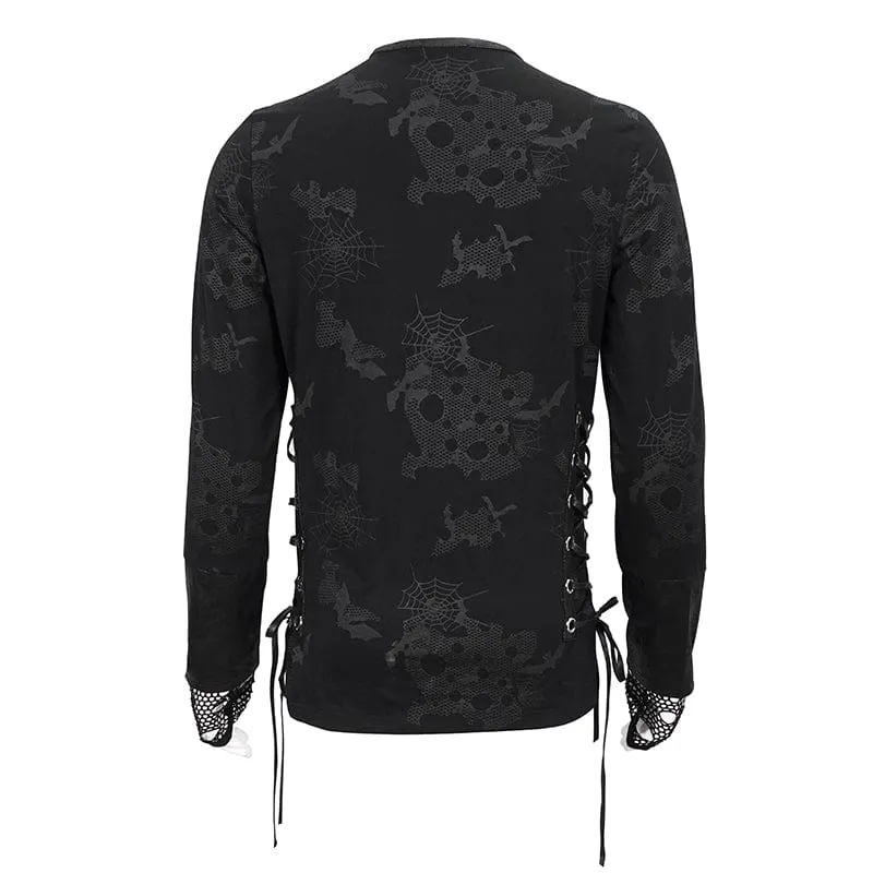 Herren Gothic Riemchen Spinnennetz bedrucktes Hemd