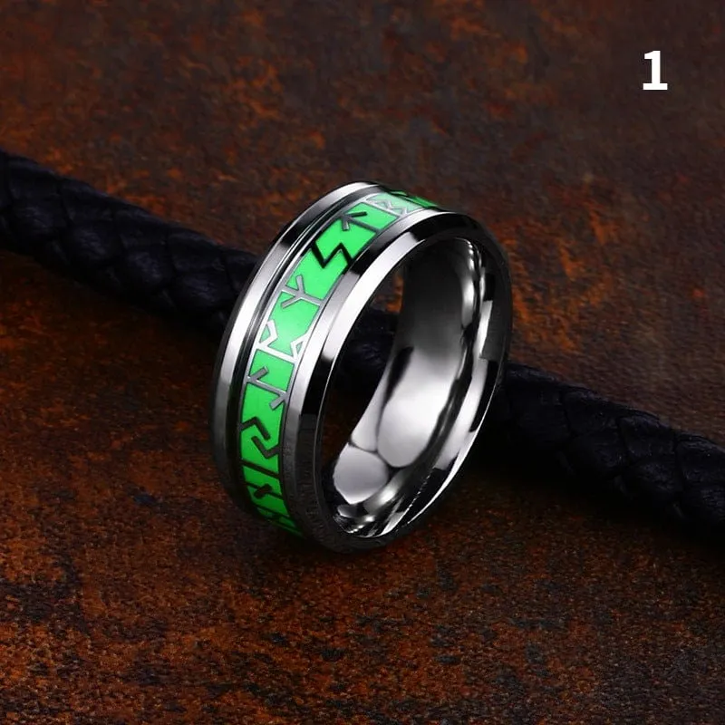 Herren Punk Wikinger Buchstabe geschnitzter leuchtender Ring