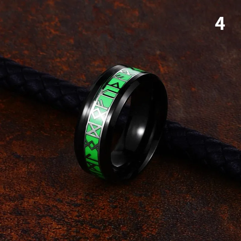 Herren Punk Wikinger Buchstabe geschnitzter leuchtender Ring