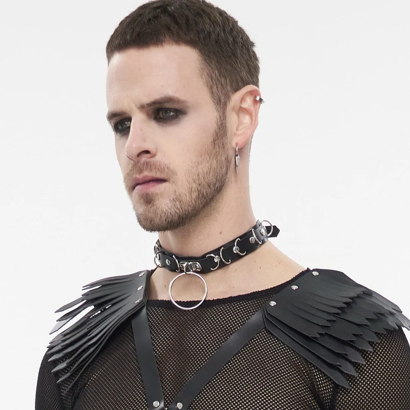 Herren Punk Big Ring Kunstleder Choker