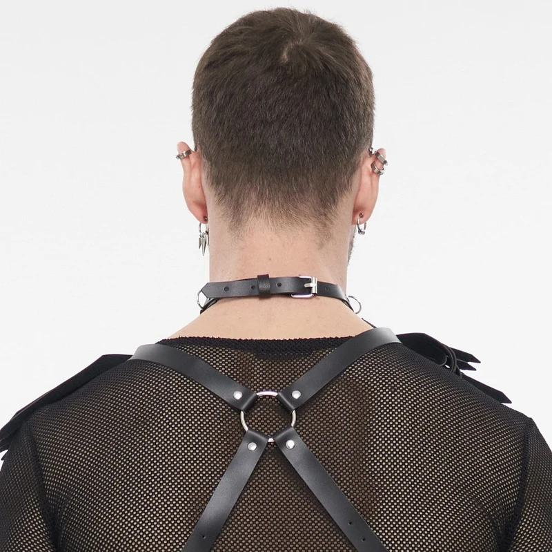 Herren Punk Big Ring Kunstleder Choker
