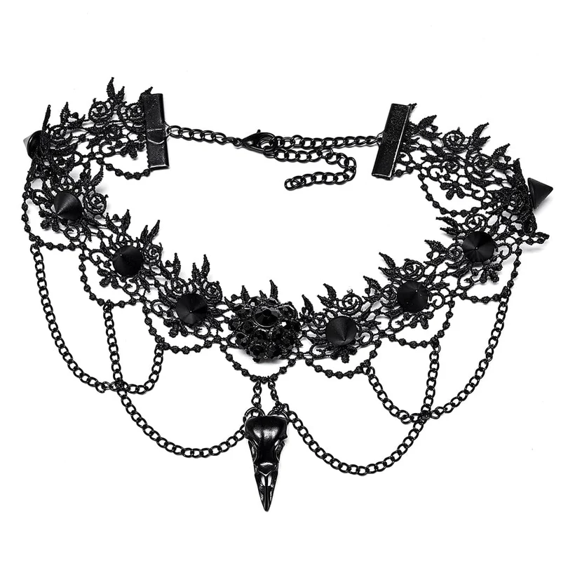 Gotischer Vintage Vogel-Schädel-Blumen-Halsband der Frauen