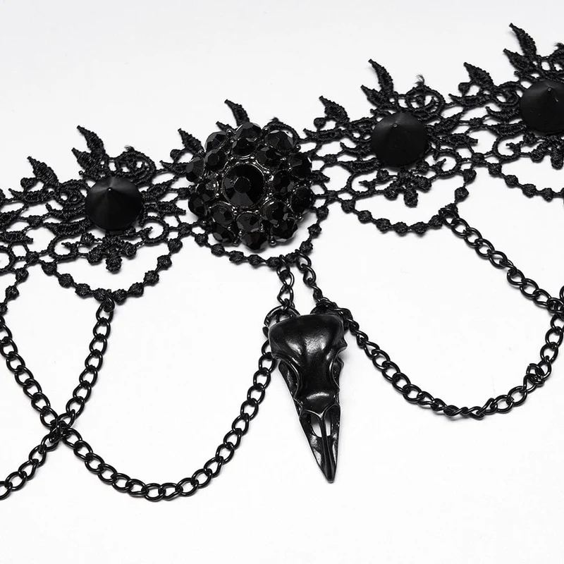 Gotischer Vintage Vogel-Schädel-Blumen-Halsband der Frauen