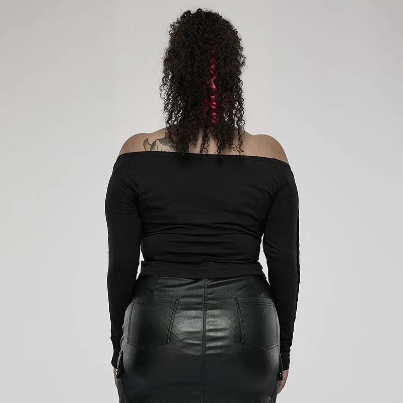 Damen Gothic Off Shoulder Rüschen Langarm Top in Übergröße