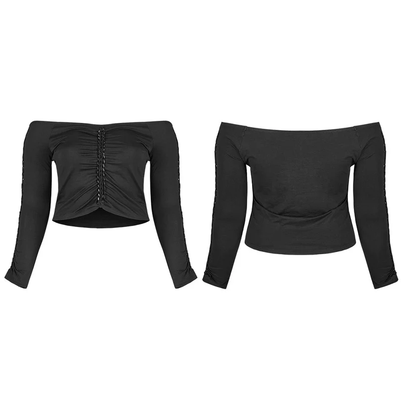 Damen Gothic Off Shoulder Rüschen Langarm Top in Übergröße