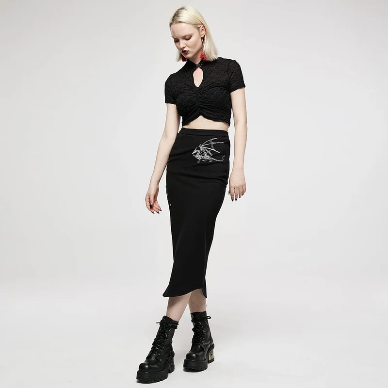 Kurzärmliges Crop-Top mit Grunge-Ausschnitt und Rüschen für Damen