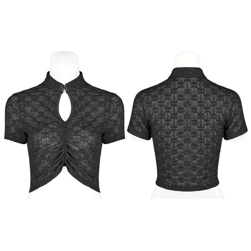 Kurzärmliges Crop-Top mit Grunge-Ausschnitt und Rüschen für Damen