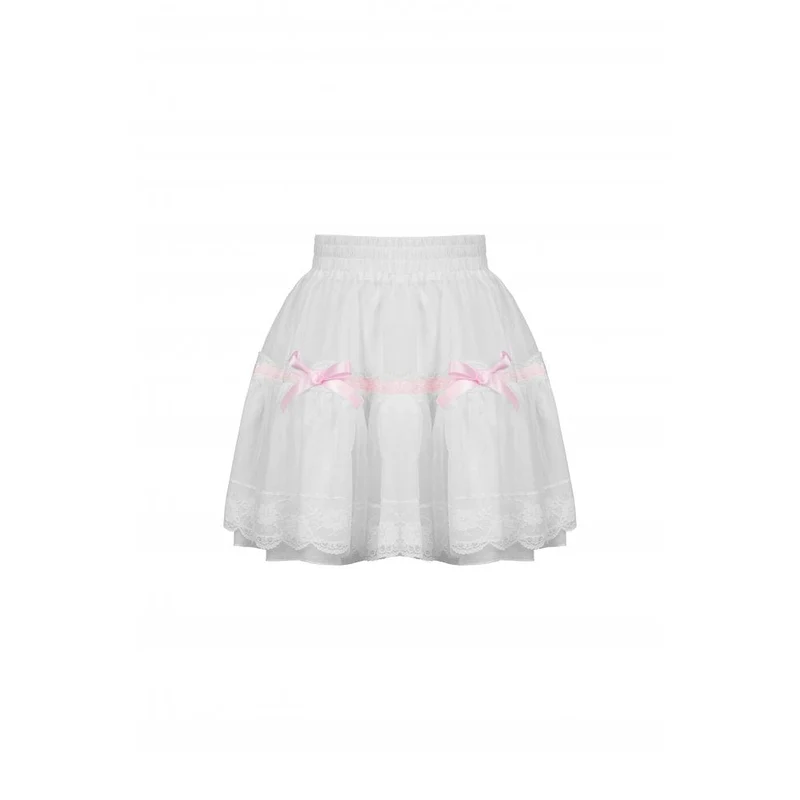 Frauen Lolita Bowknot Multilayer Mesh Kurzer Rock Weiß