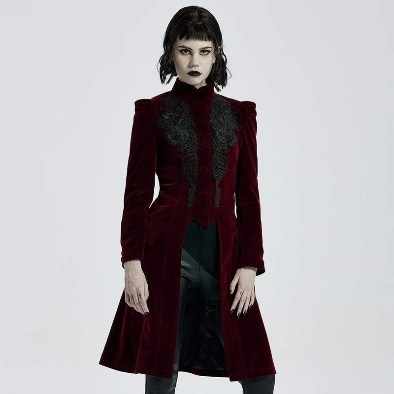 Viktorianische Gothic Stehkragen für Damen mit floralen Wollschwalbenschwanzmänteln
