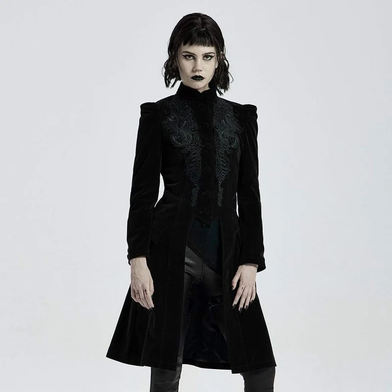 Viktorianische Gothic Stehkragen für Damen mit floralen Wollschwalbenschwanzmänteln