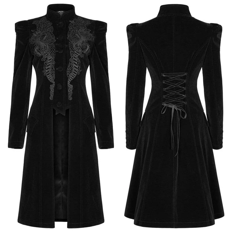 Viktorianische Gothic Stehkragen für Damen mit floralen Wollschwalbenschwanzmänteln