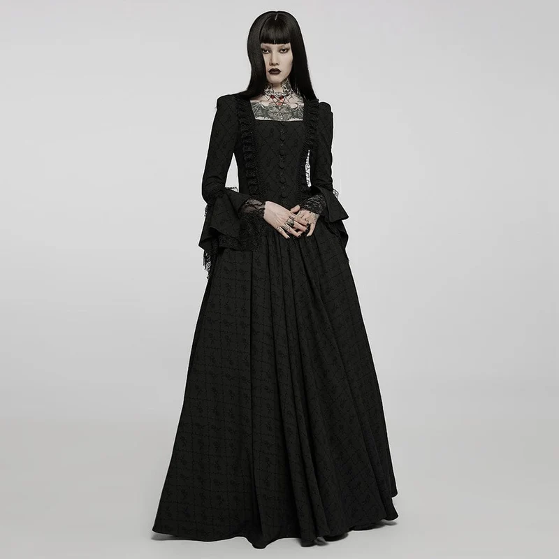 Gothic Square Collar Flare Sleeved Lace Maxi Dress Brautkleid für Damen