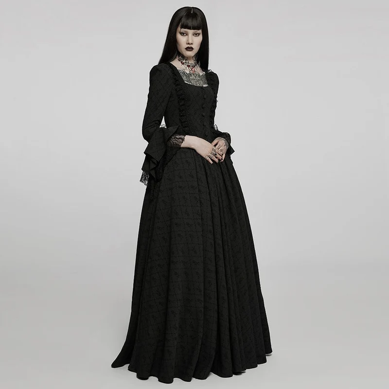 Gothic Square Collar Flare Sleeved Lace Maxi Dress Brautkleid für Damen