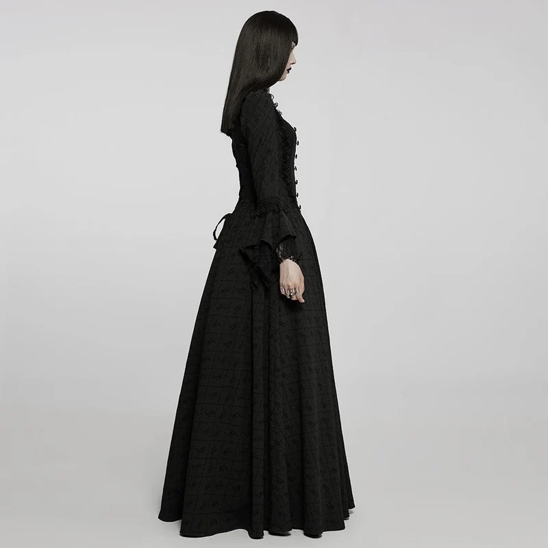 Gothic Square Collar Flare Sleeved Lace Maxi Dress Brautkleid für Damen
