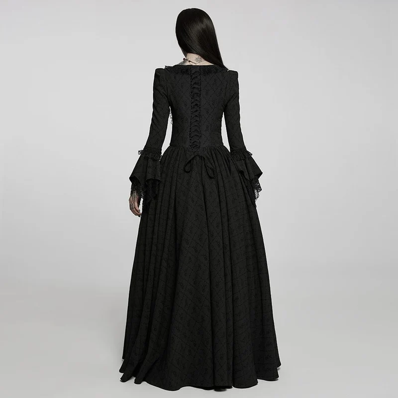 Gothic Square Collar Flare Sleeved Lace Maxi Dress Brautkleid für Damen