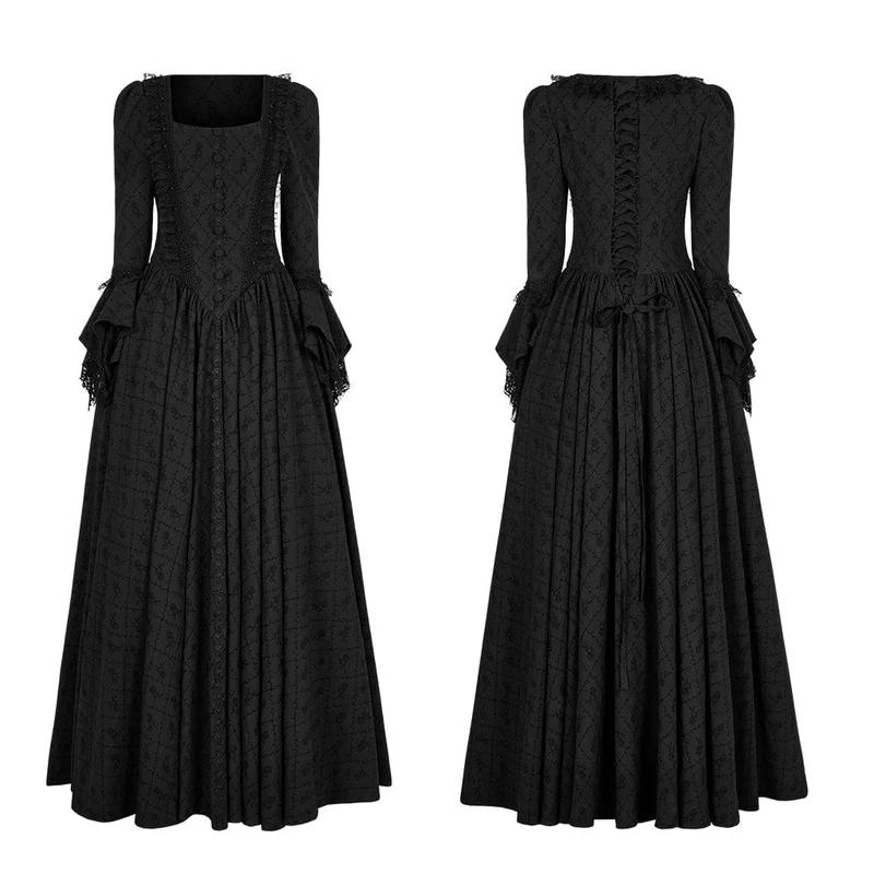 Gothic Square Collar Flare Sleeved Lace Maxi Dress Brautkleid für Damen
