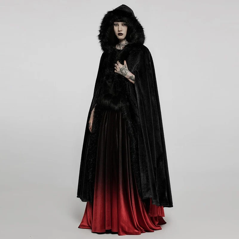 Langer Umhang aus Gothic-Punk-Kunstpelz für Damen